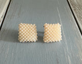 Vintage Screw Back / On Earrings Square Bundle of Faux Baby Pearls  Lovely!