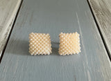 Vintage Screw Back / On Earrings Square Bundle of Faux Baby Pearls  Lovely!