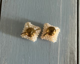 Vintage Screw Back / On Earrings Square Bundle of Faux Baby Pearls  Lovely!