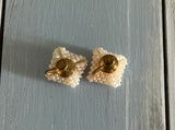 Vintage Screw Back / On Earrings Square Bundle of Faux Baby Pearls  Lovely!