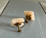 Vintage Screw Back / On Earrings Square Bundle of Faux Baby Pearls  Lovely!