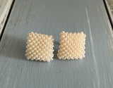 Vintage Screw Back / On Earrings Square Bundle of Faux Baby Pearls  Lovely!