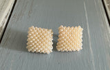 Vintage Screw Back / On Earrings Square Bundle of Faux Baby Pearls  Lovely!