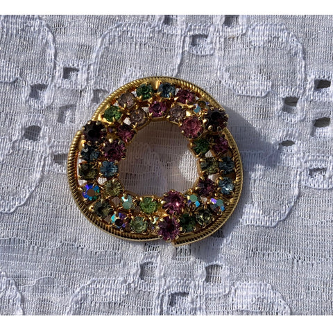 Stunning Vintage Brooch w Colorful Sparkly Rhinestones