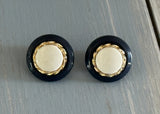 Fantastic Vintage Clip On Earrings Blue White & Gold Tone Button Style