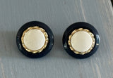 Fantastic Vintage Clip On Earrings Blue White & Gold Tone Button Style