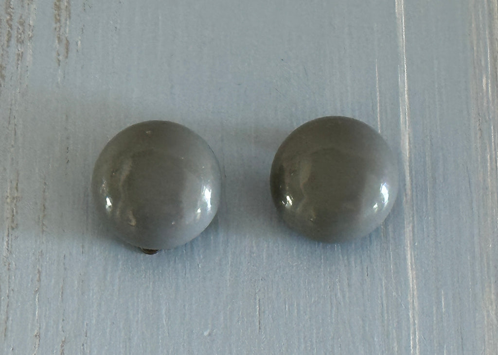 Fabulous Vintage Clip On Earrings Gray Plastic Button Style Signed W Germany