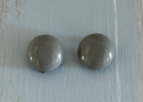 Fabulous Vintage Clip On Earrings Gray Plastic Button Style Signed W Germany