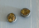 Fabulous Vintage Clip On Earrings Gray Plastic Button Style Signed W Germany