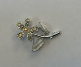 Pretty Vintage Brooch Sarah Coventry Silver Tone Flower w AB Rhinestones Floral