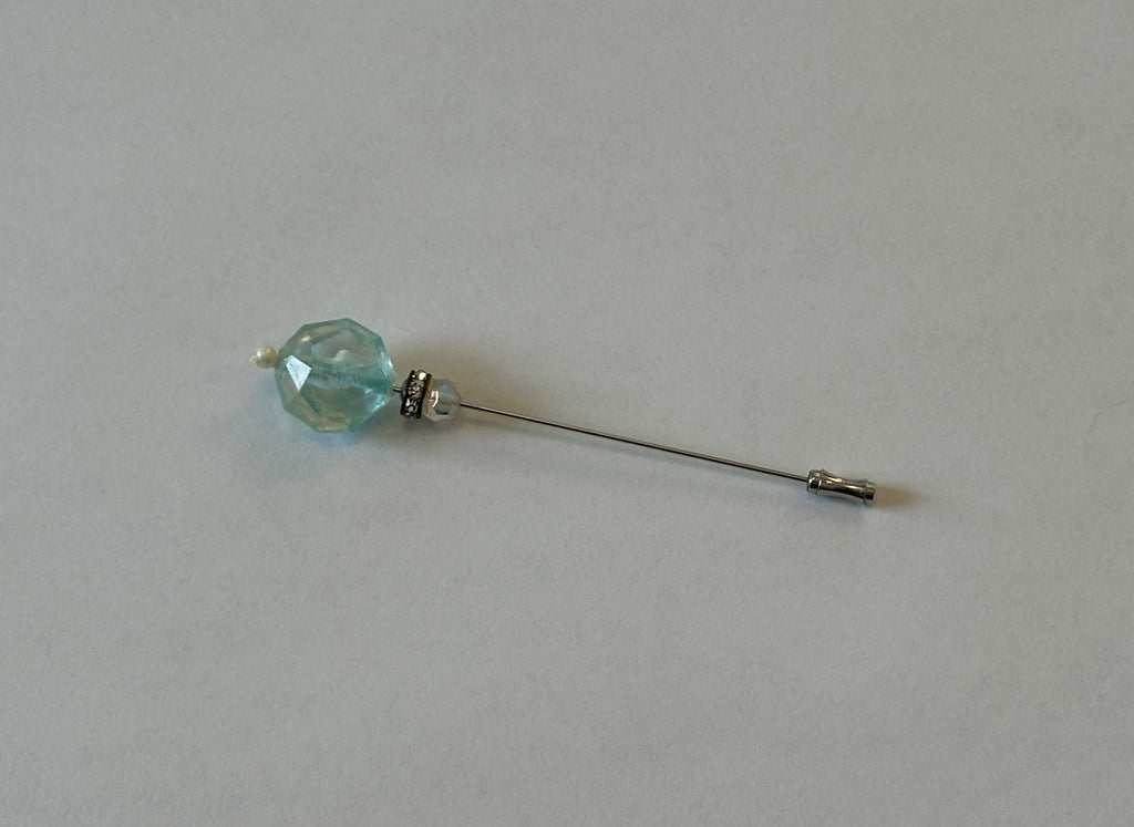 Beautiful Vintage Hat Pin Stickpin Silver Tone Rhinestones & Faceted Beads
