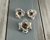 Vintage Jewelry Set Silver Tone w Gray Sparkly Rhinestones Brooch Clip On Earrings