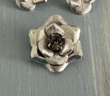 Vintage Jewelry Set Silver Tone w Gray Sparkly Rhinestones Brooch Clip On Earrings