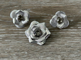 Vintage Jewelry Set Silver Tone w Gray Sparkly Rhinestones Brooch Clip On Earrings