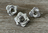 Vintage Jewelry Set Silver Tone w Gray Sparkly Rhinestones Brooch Clip On Earrings