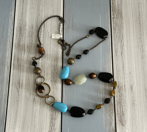 Lia Sophia Longer Length Chain Necklace w Assorted Chunky Beads