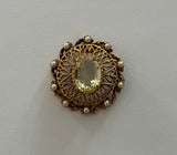 Florenza Glorious Vintage Pendant w Tiny Pearls & a Large Yellow Rhinestone