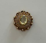 Florenza Glorious Vintage Pendant w Tiny Pearls & a Large Yellow Rhinestone