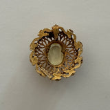 Florenza Glorious Vintage Pendant w Tiny Pearls & a Large Yellow Rhinestone