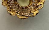 Florenza Glorious Vintage Pendant w Tiny Pearls & a Large Yellow Rhinestone
