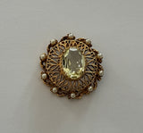 Florenza Glorious Vintage Pendant w Tiny Pearls & a Large Yellow Rhinestone