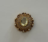 Florenza Glorious Vintage Pendant w Tiny Pearls & a Large Yellow Rhinestone