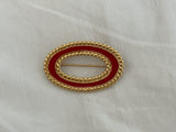 Fabulous Monet Pin Brooch  Gold Tone and Red Enamel Oval  Nautical!