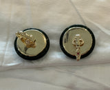 Crown TRIFARI Awesome Vintage Button Style Clip On Earrings Green w Metallic Flecks