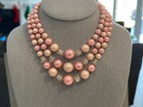 Beautiful Vintage Multi Strand Beaded Necklace Signed Japan Pink Gold AB Beads