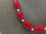 Awesome Beaded Vintage Necklace w Red & White Beads