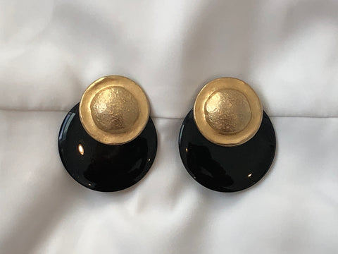 Retro, Yet Somehow Glamorous, Vintage Clip On Earrings in Black & Gold