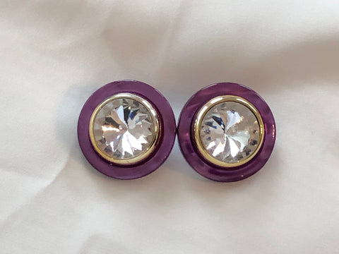 These Are Amazing! Vintage Pierced Earrings Buttons w Rivoli Rhinestones
