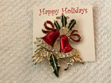 Big, Bold & Beautiful Vintage Rhinestone & Enamel Brooch Christmas Bells