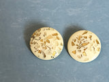 Funtastic Vintage Clip On Earrings Off White Buttons w Gold Metallic Confetti Details