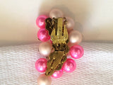 So Fantastic Signed Japan Vintage Pink Bead Cluster Clip On Earrings