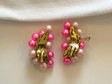 So Fantastic Signed Japan Vintage Pink Bead Cluster Clip On Earrings