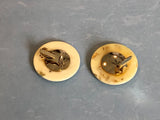 Funtastic Vintage Clip On Earrings Off White Buttons w Gold Metallic Confetti Details