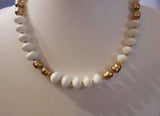 Beautiful Vintage Beaded Necklace w Gold & White Beads