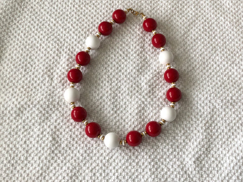 Outstanding Vintage Monet Chunky Beaded Necklace Red & White