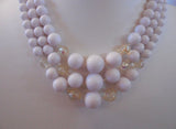 Amazing Vintage Multi Strand Necklace Signed Japan White & AB Beads