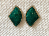 Check Out These Funky Vintage Retro Pierced Earrings w Green Enamel