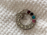 Stunning Vintage Van Dell Sterling Silver Wreath Brooch w Sparkly Rhinestones