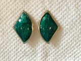 Check Out These Funky Vintage Retro Pierced Earrings w Green Enamel