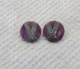 Magnificent Vintage Pierced Earrings Purple Enamel Silver Tone Metal