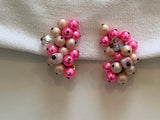 So Fantastic Signed Japan Vintage Pink Bead Cluster Clip On Earrings