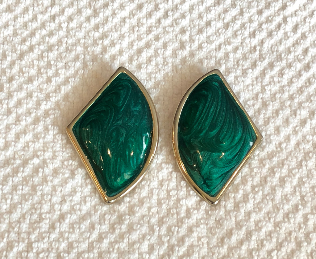 Check Out These Funky Vintage Retro Pierced Earrings w Green Enamel