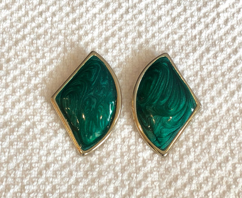 Check Out These Funky Vintage Retro Pierced Earrings w Green Enamel