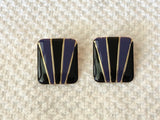 Super Retro Cool Vintage Pierced Earrings Black & Purple Enamel