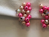 So Fantastic Signed Japan Vintage Pink Bead Cluster Clip On Earrings