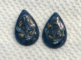 Awesome Vintage Pierced Earrings Teal w Swirled Blue & Gold Enamels